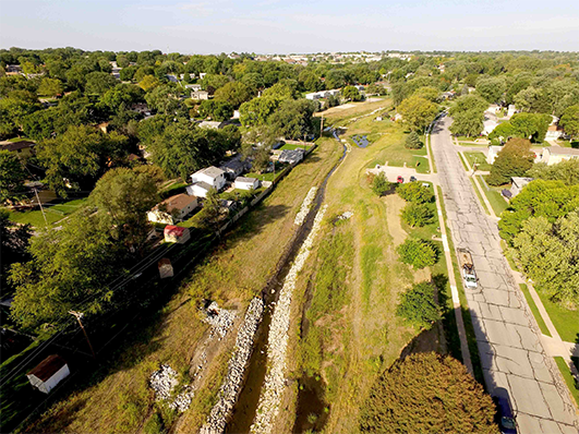 Aerial view of the town
